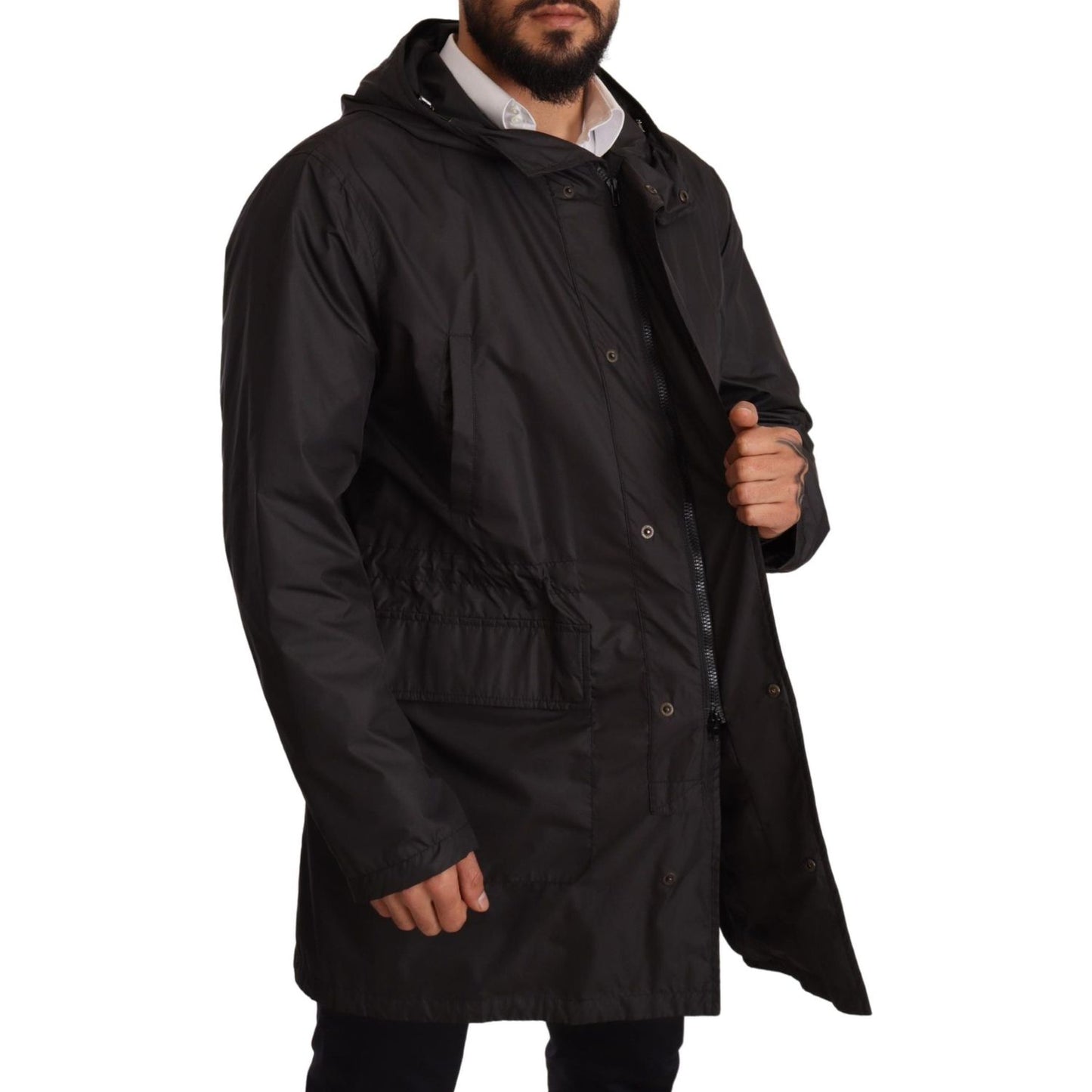 Dolce & Gabbana Black Hooded Mens Trench Coat Jacket Dolce & Gabbana