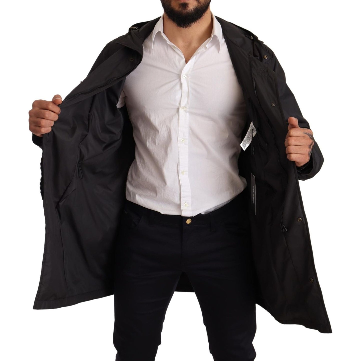 Dolce & Gabbana Black Hooded Mens Trench Coat Jacket Dolce & Gabbana