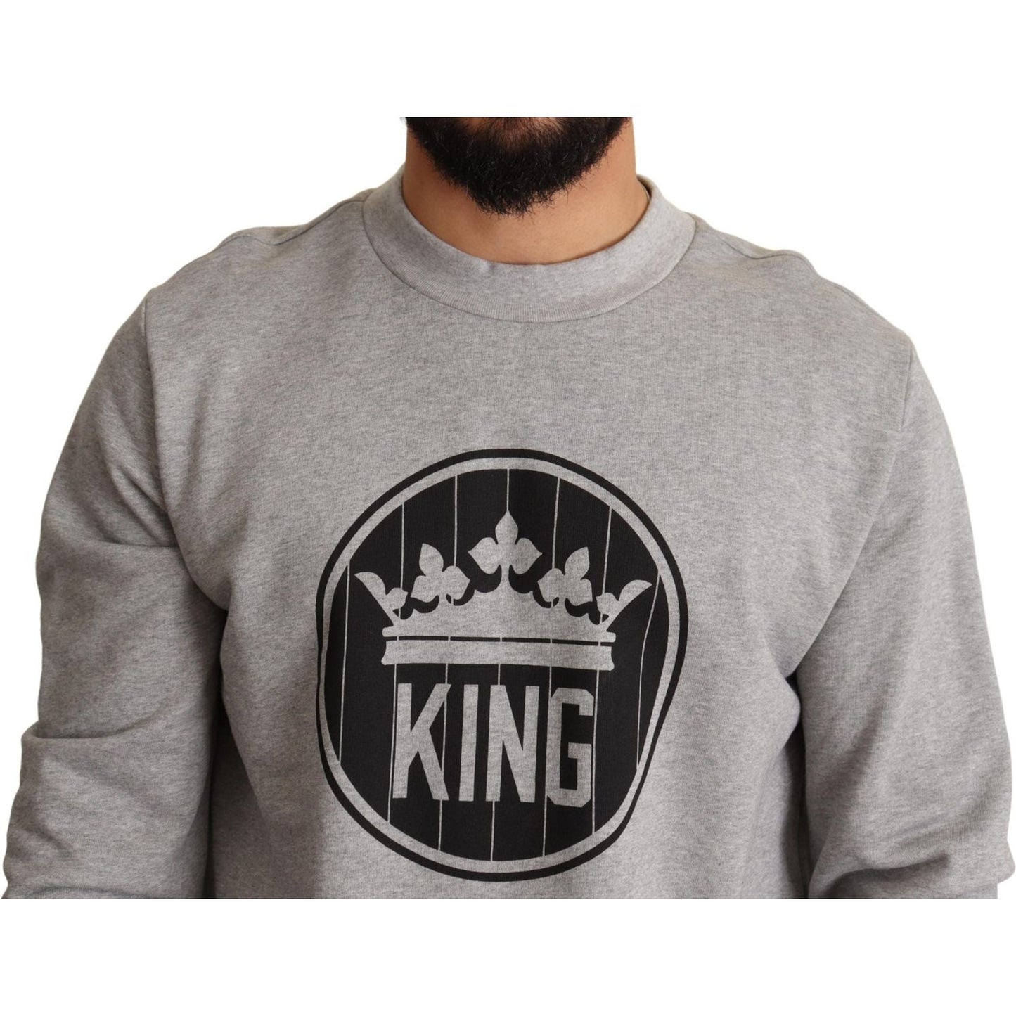 Dolce & Gabbana Gray Crown King Print Cotton Sweater Dolce & Gabbana