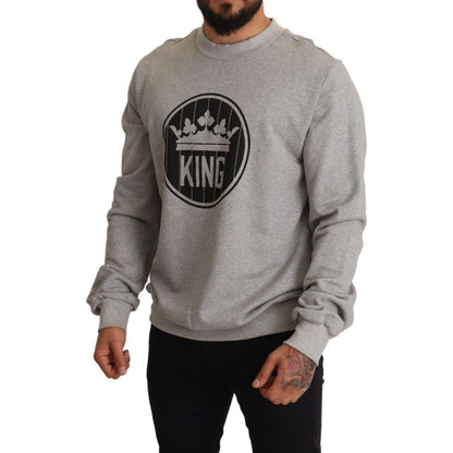 Dolce & Gabbana Gray Crown King Print Cotton Sweater Dolce & Gabbana