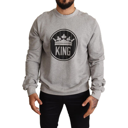 Dolce & Gabbana Gray Crown King Print Cotton Sweater Dolce & Gabbana