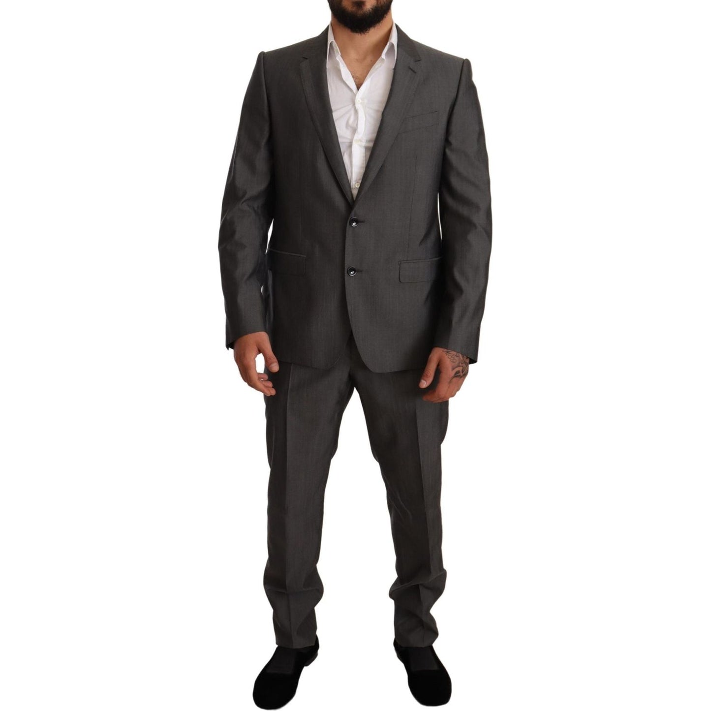 Dolce & Gabbana Gray Metallic MARTINI Slim Fit Set Suit Dolce & Gabbana