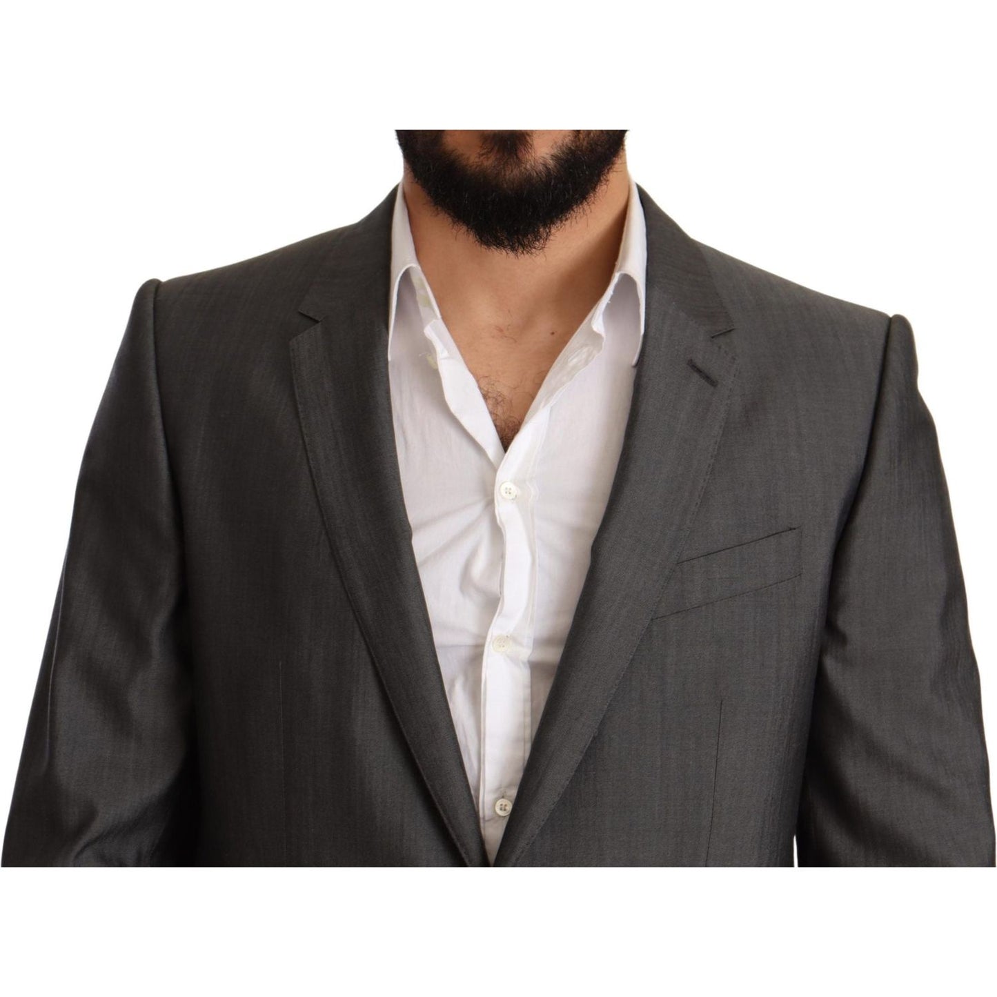 Dolce & Gabbana Gray Metallic MARTINI Slim Fit Set Suit Dolce & Gabbana