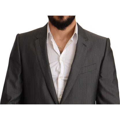 Dolce & Gabbana Gray Metallic MARTINI Slim Fit Set Suit Dolce & Gabbana