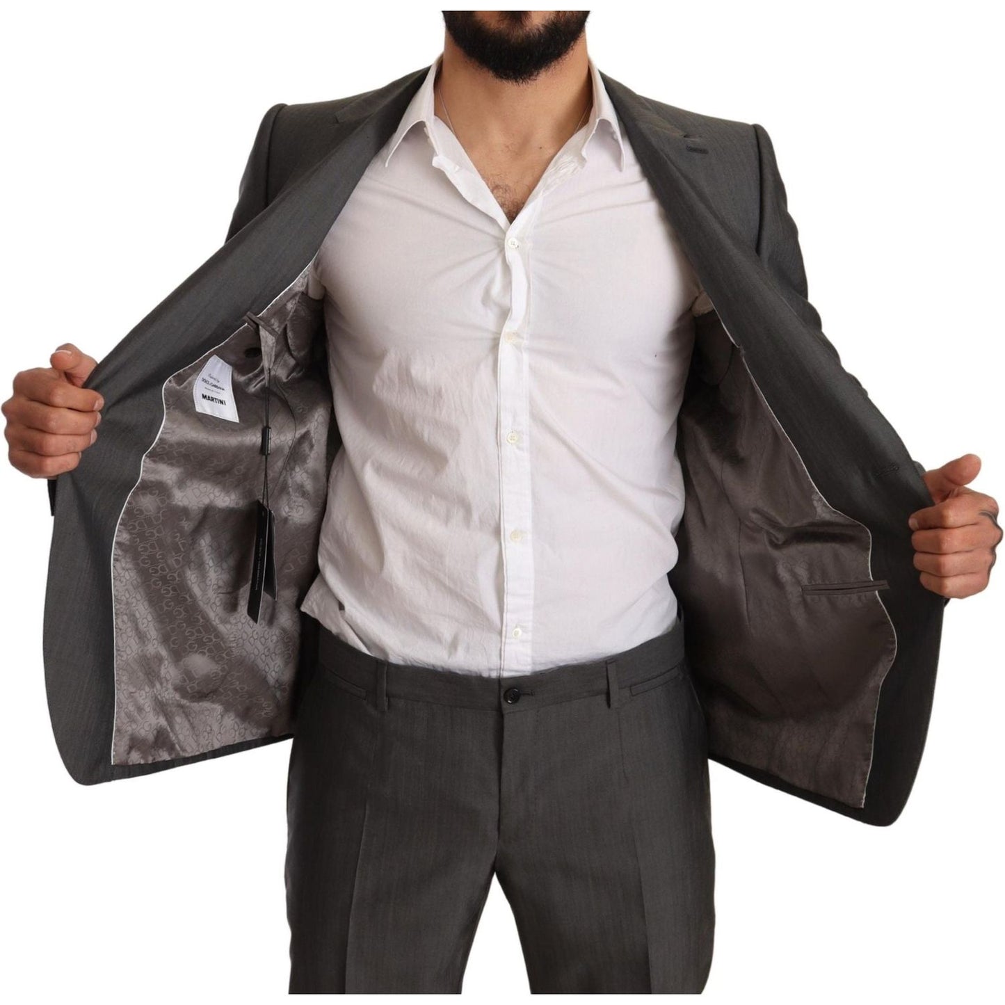 Dolce & Gabbana Gray Metallic MARTINI Slim Fit Set Suit Dolce & Gabbana