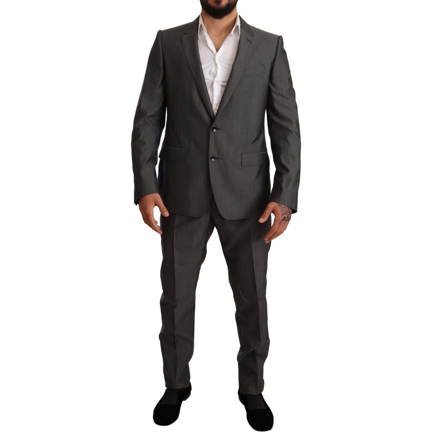 Dolce & Gabbana Gray Metallic MARTINI Slim Fit Set Suit Dolce & Gabbana