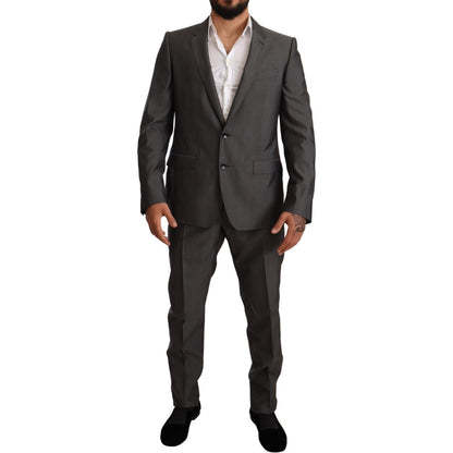 Dolce & Gabbana Gray Metallic MARTINI Slim Fit Set Suit Dolce & Gabbana