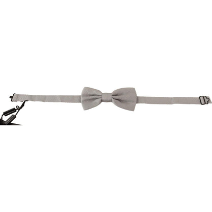 Dolce & Gabbana Silver Gray 100% Silk Adjustable Neck Papillon Bow Tie Dolce & Gabbana