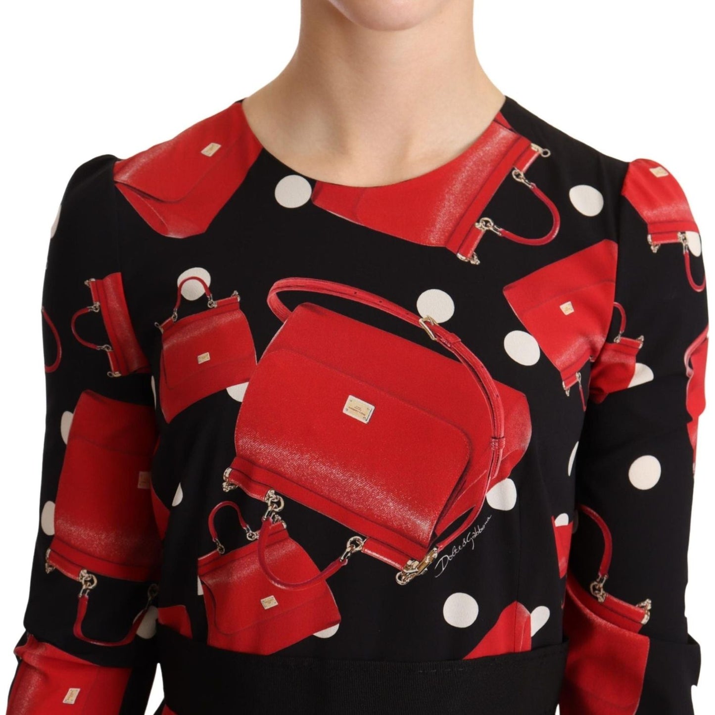 Dolce & Gabbana Black Sicily Bag Print Flared Midi Dress Dolce & Gabbana