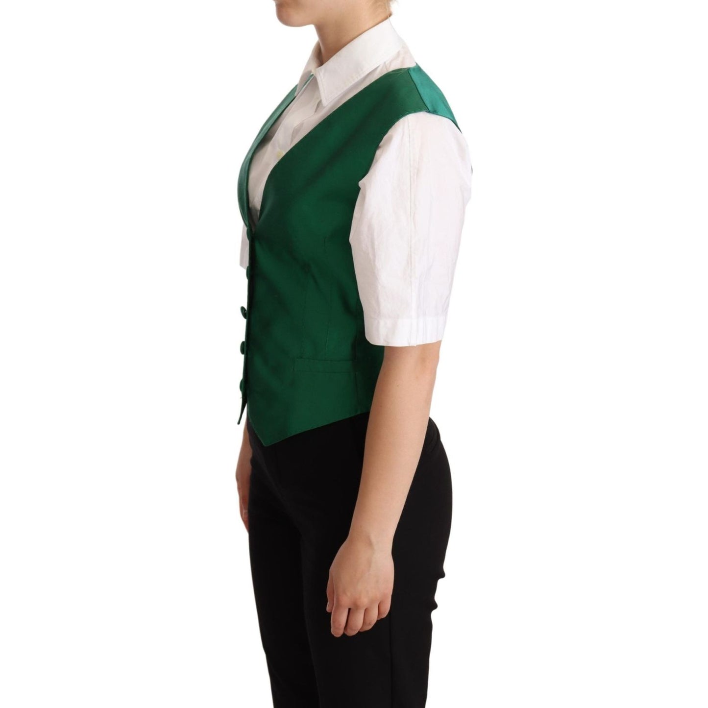 Dolce & Gabbana Green Silk Satin Sleeveless Waistcoat Vest Dolce & Gabbana