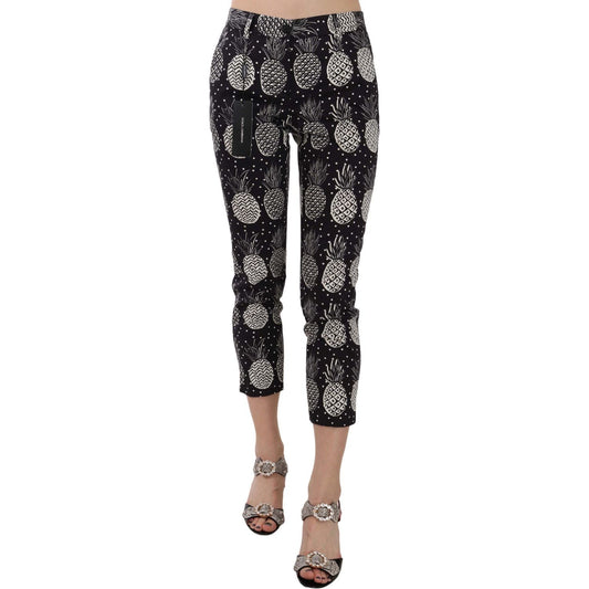 Dolce & Gabbana Black Pineapple Print Skinny Capri Pants Dolce & Gabbana