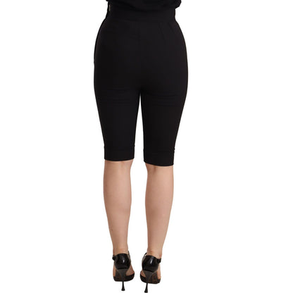 Dolce & Gabbana Black Wool Stretch Slim Fit High Waist Shorts