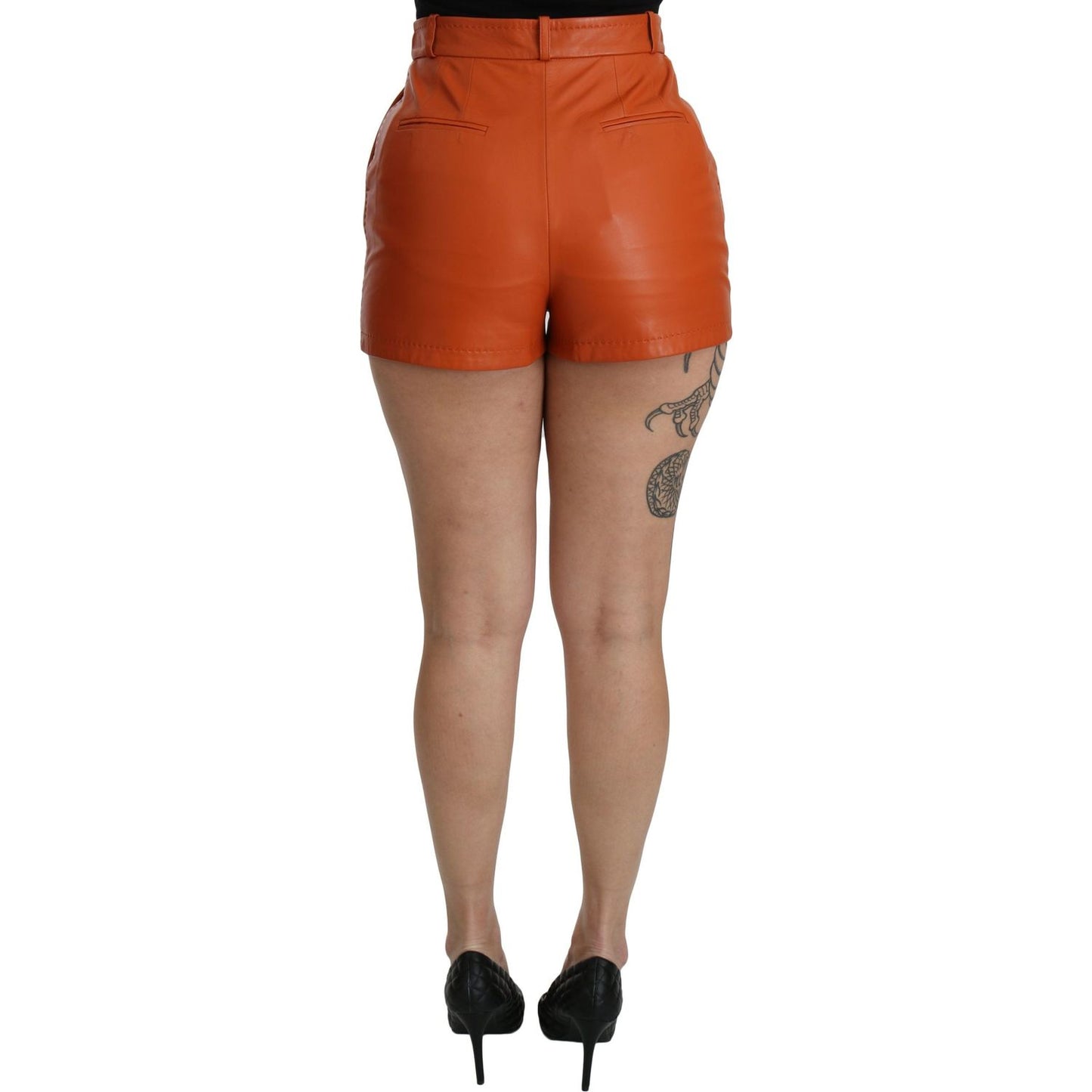 Dolce & Gabbana Orange Leather High Waist Hot Pants Shorts Dolce & Gabbana