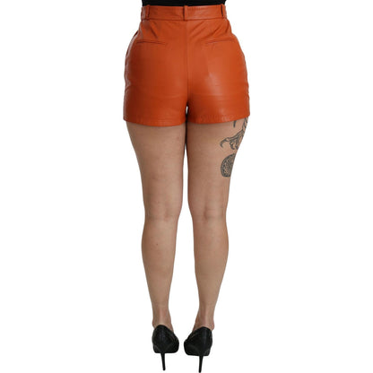 Dolce & Gabbana Orange Leather High Waist Hot Pants Shorts Dolce & Gabbana