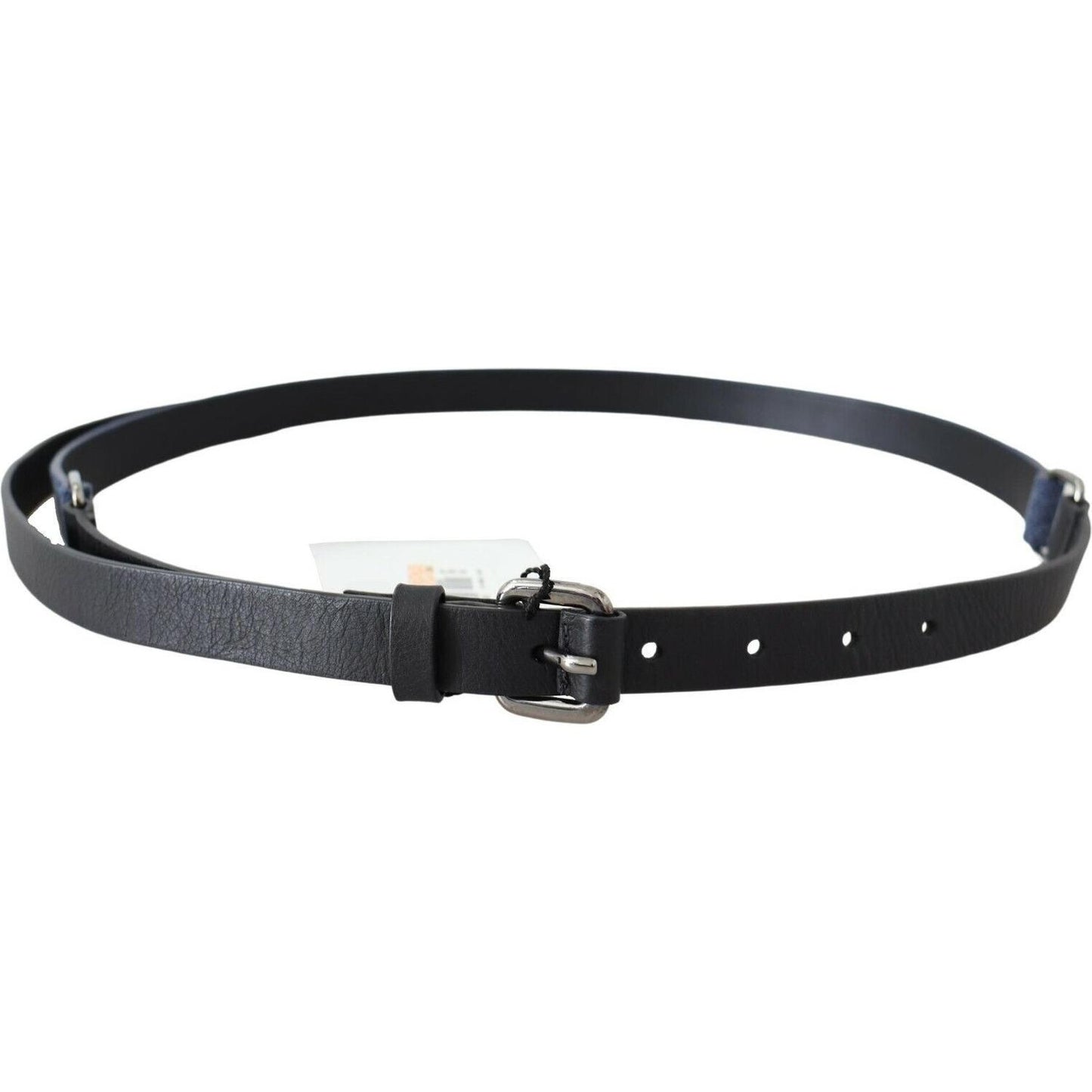 Costume National Black Blue Leather Silver Logo Belt Costume National