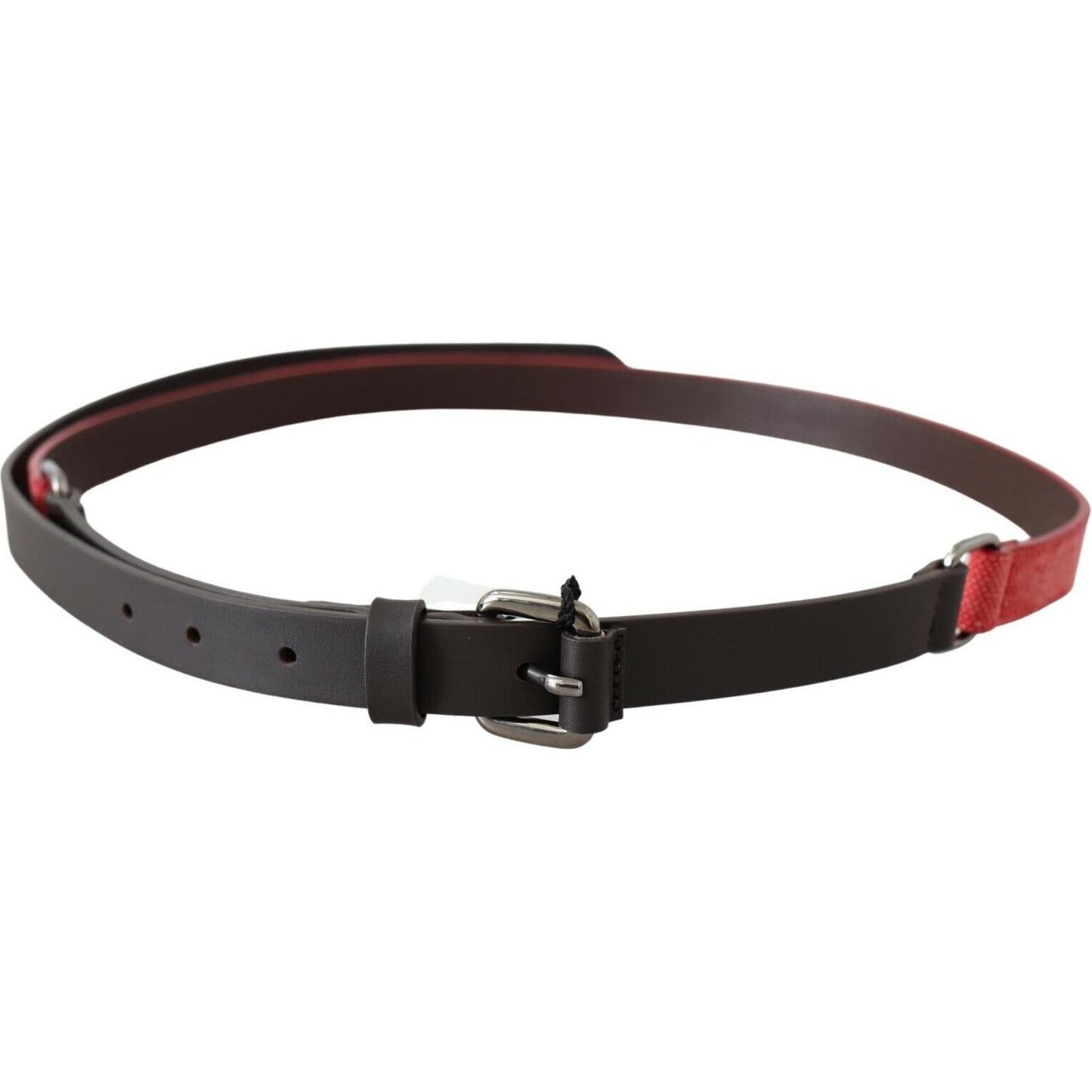 Costume National Red Brown Leather Silver Logo Buckle Waist Belt Costume National