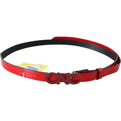 Costume National Red Black Reversible Leather Logo Buckle Belt Costume National