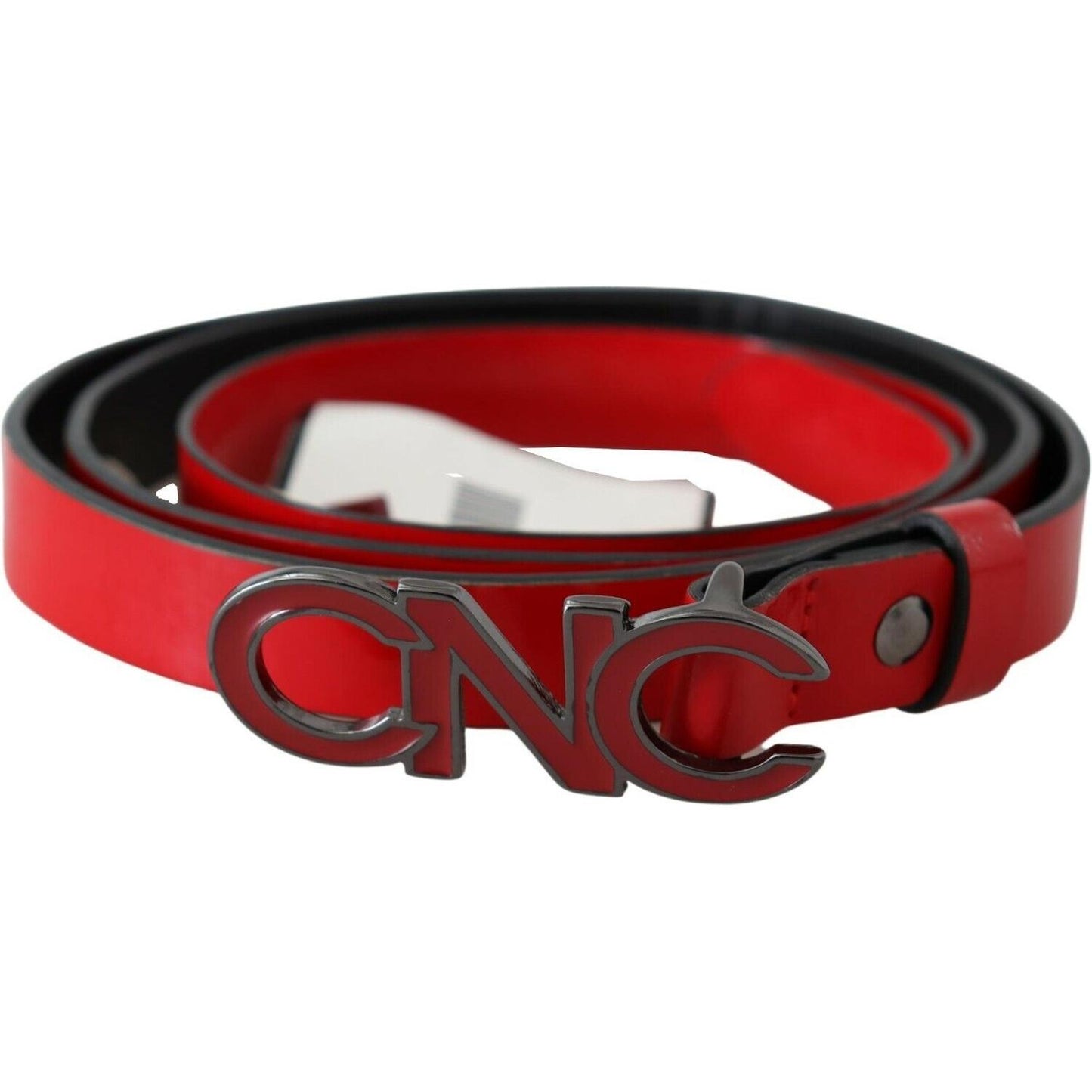 Costume National Red Black Reversible Leather Logo Buckle Belt Costume National