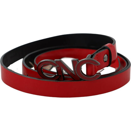 Costume National Red Black Reversible Leather Logo Buckle Belt Costume National