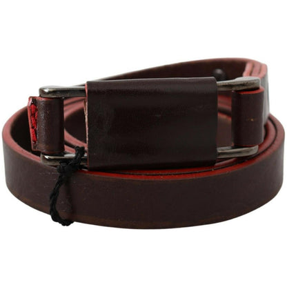 Costume National Brown Leather Double Rustic Silver Buckle Belt Costume National