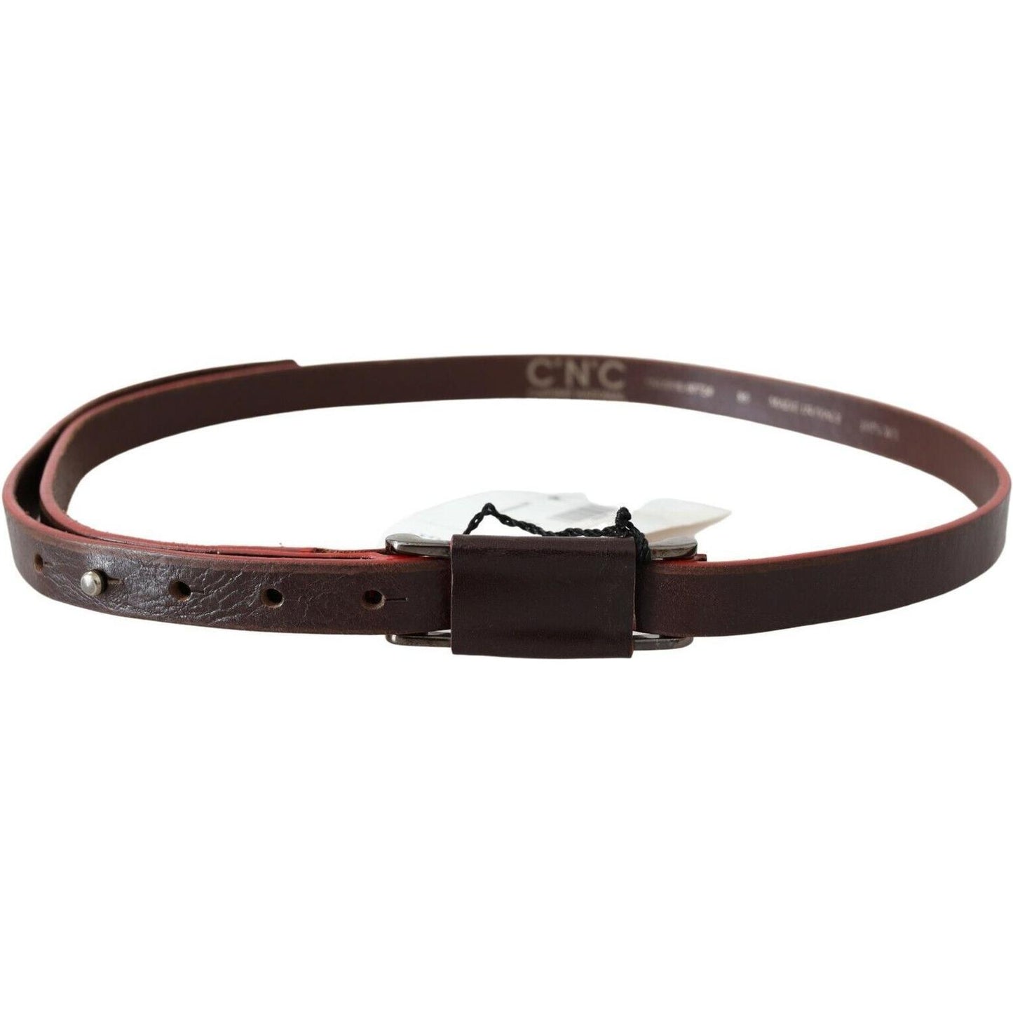 Costume National Brown Leather Double Rustic Silver Buckle Belt Costume National