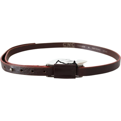 Costume National Brown Leather Double Rustic Silver Buckle Belt Costume National