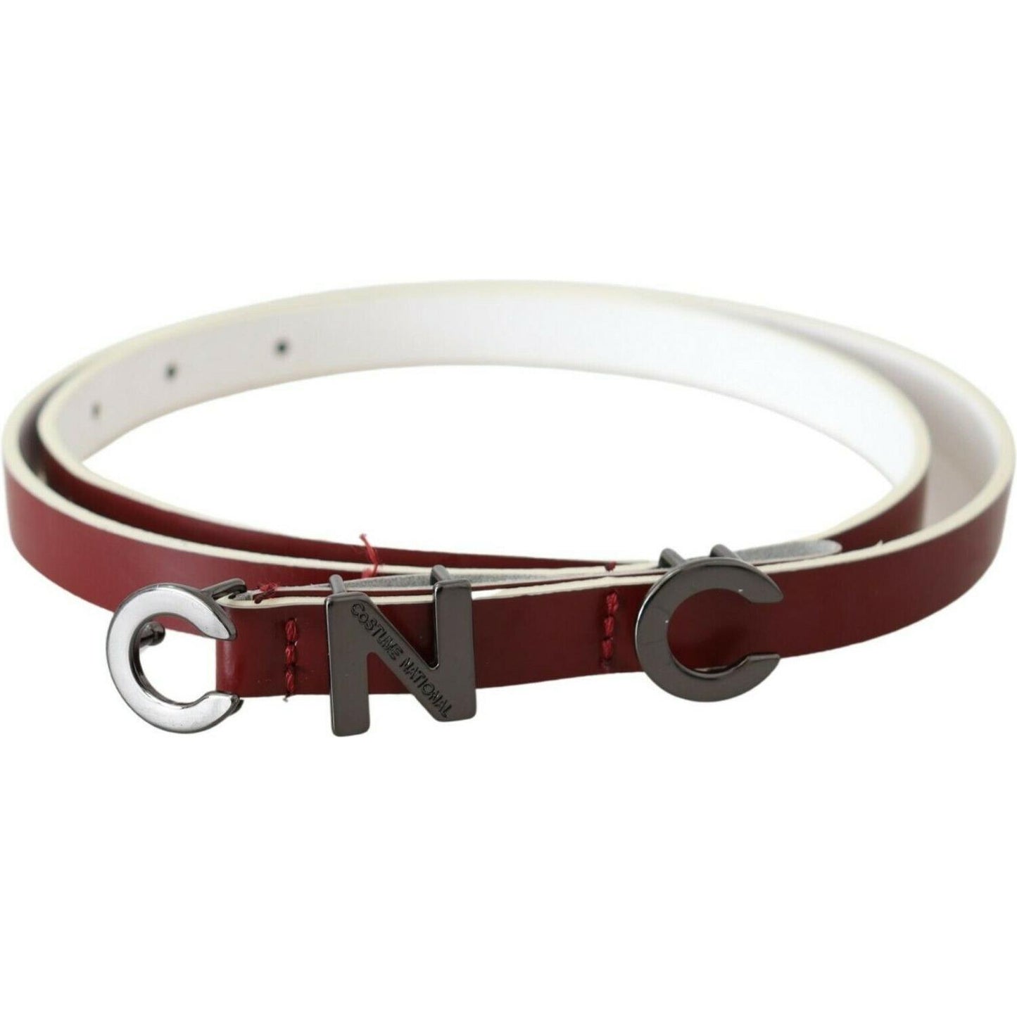 Costume National Maroon Leather Logo Skinny Fashion WOMAN BELTS
