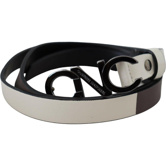 Costume National White Black Leather Letter Logo Buckle Belt Costume National