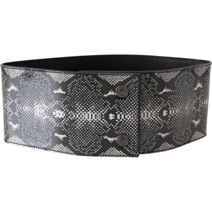 Ermanno Scervino Black Wide Leather Snakeskin Design Waist Belt Ermanno Scervino