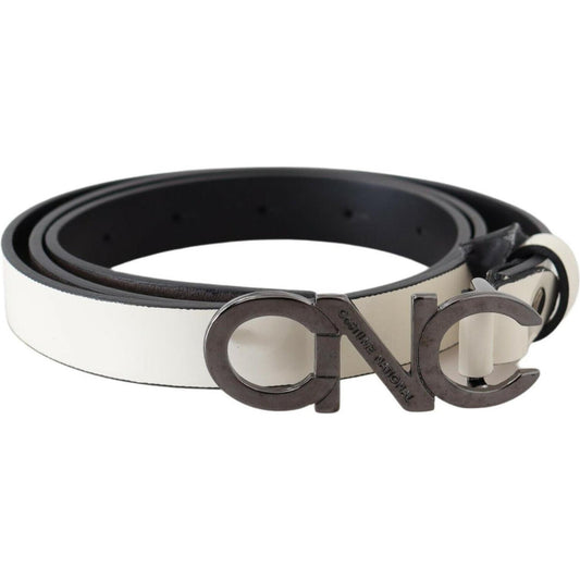Costume National Belt Mettalic Gray Leather Logo Belt Costume National