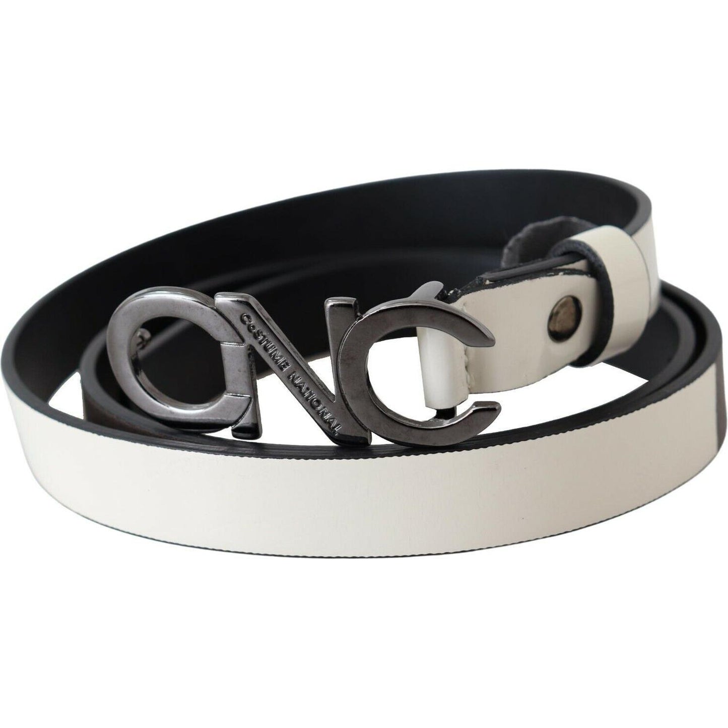 Costume National Belt Mettalic Gray Leather Logo Belt Costume National