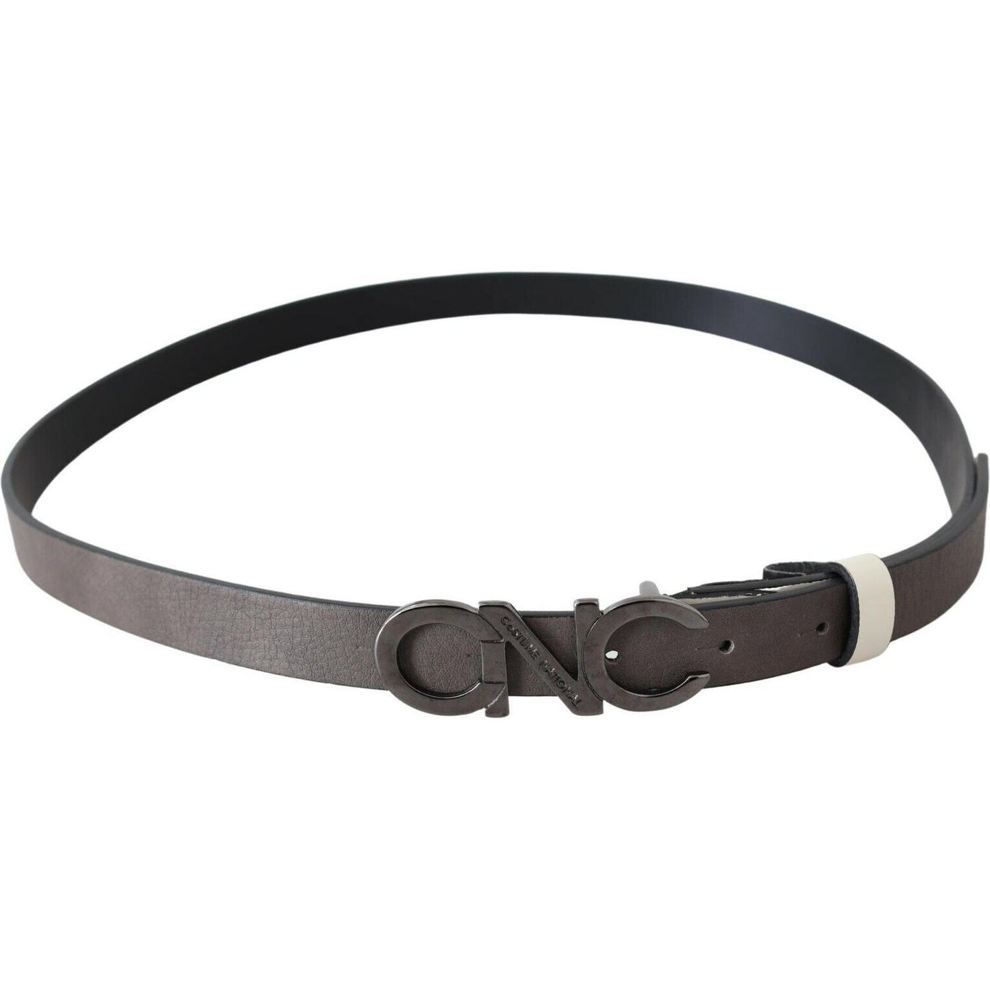 Costume National Belt Mettalic Gray Leather Logo Belt Costume National
