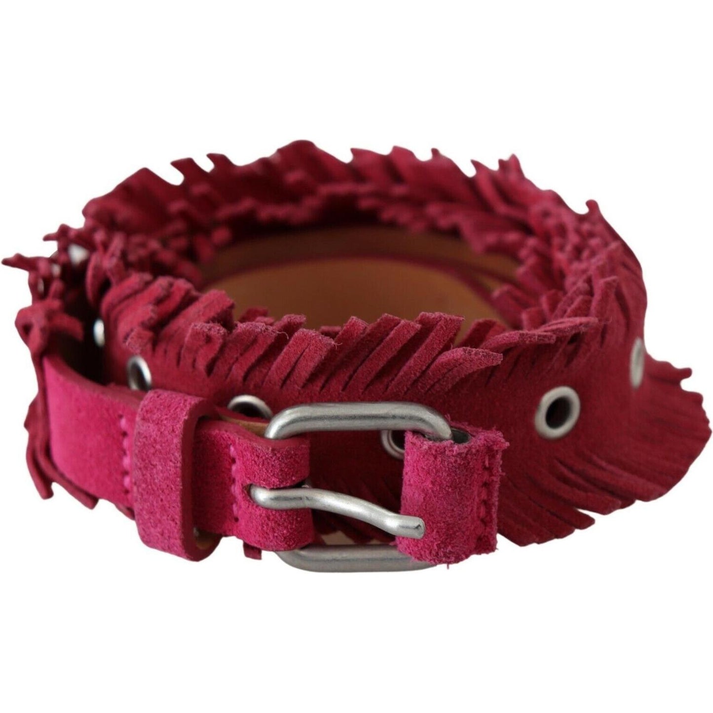 Ermanno Scervino Maroon Leather Fringes Silver Buckle Waist Belt Ermanno Scervino