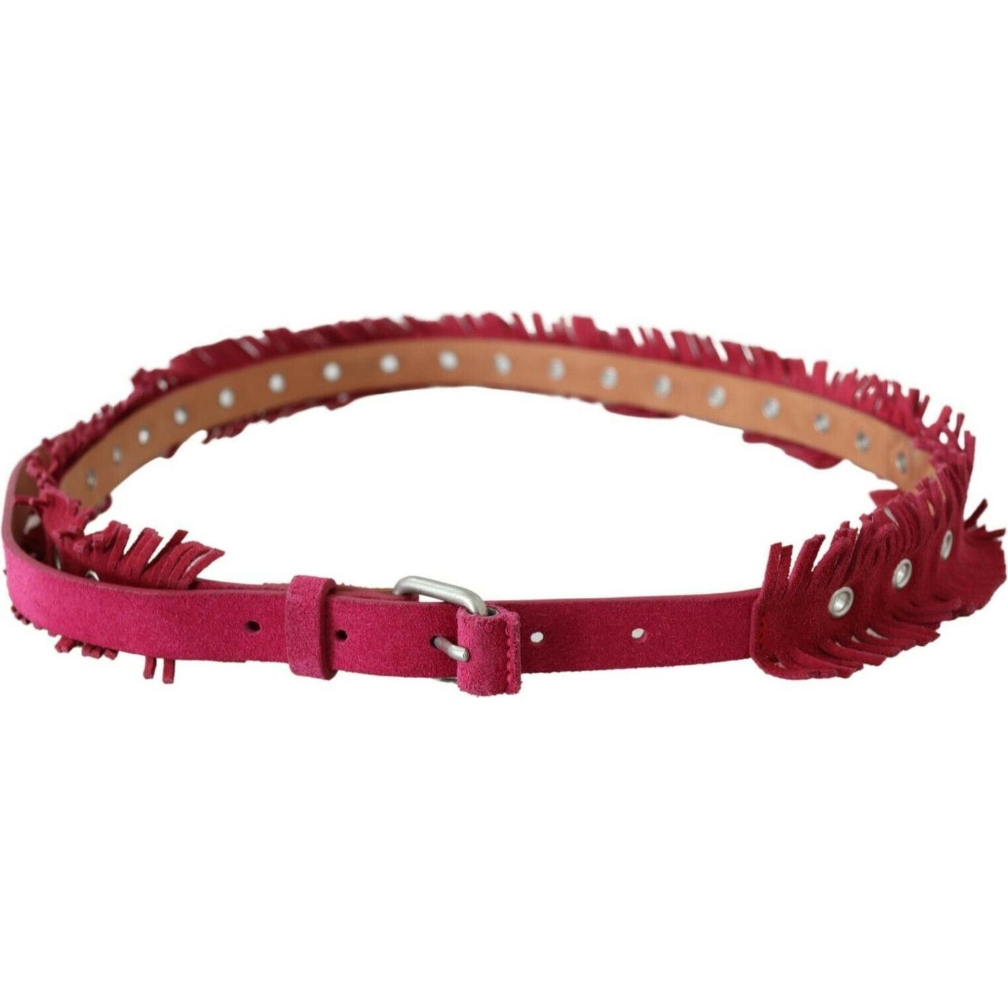Ermanno Scervino Maroon Leather Fringes Silver Buckle Waist Belt Ermanno Scervino