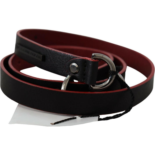 Costume National Black Red Skinny Leather Logo Belt Costume National