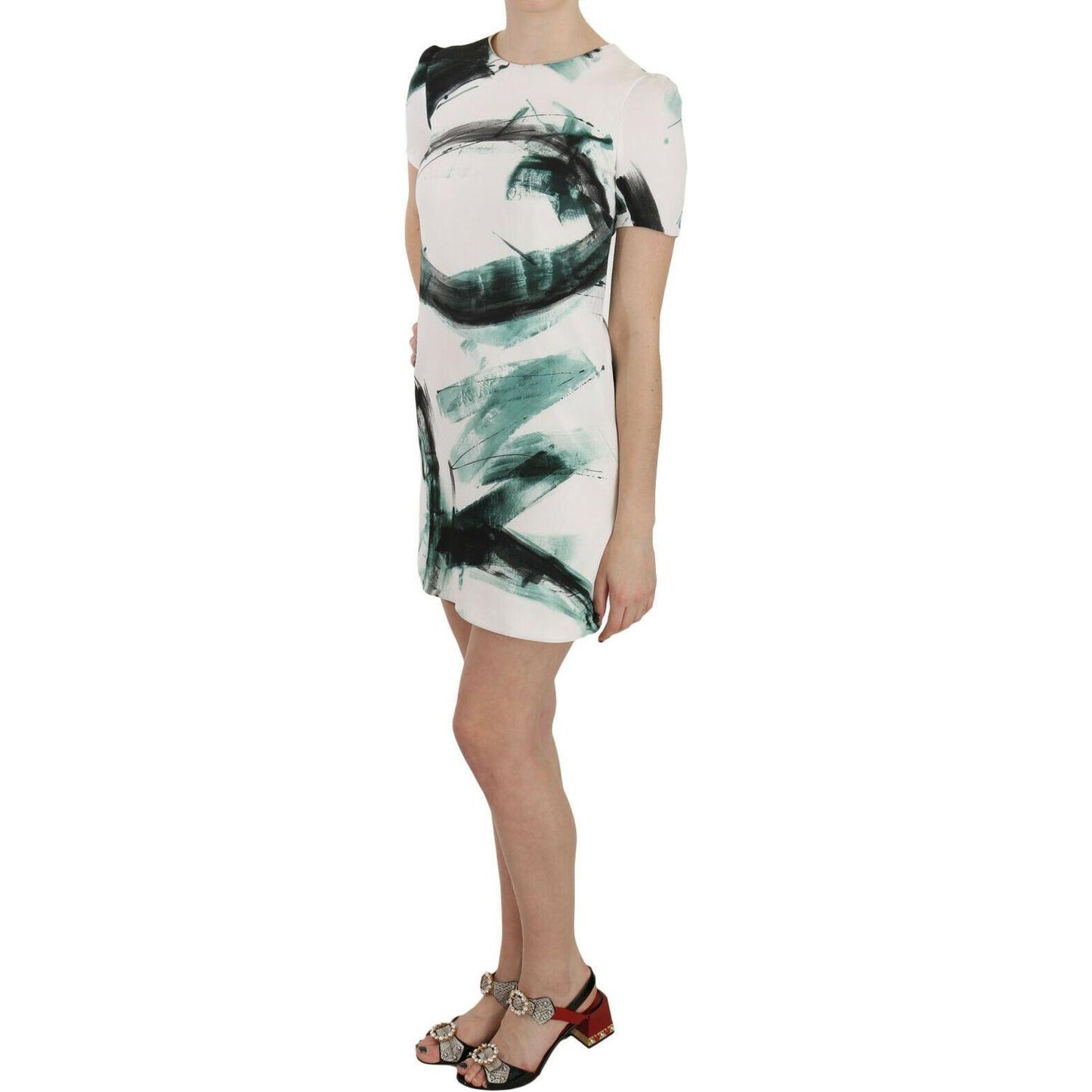 Dolce & Gabbana White Black Blue Shift Short Mini Dress Dolce & Gabbana