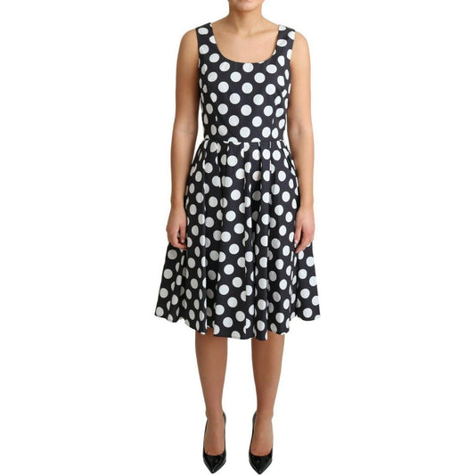 Dolce & Gabbana Black Polka Dotted Cotton A-Line Dress Dolce & Gabbana