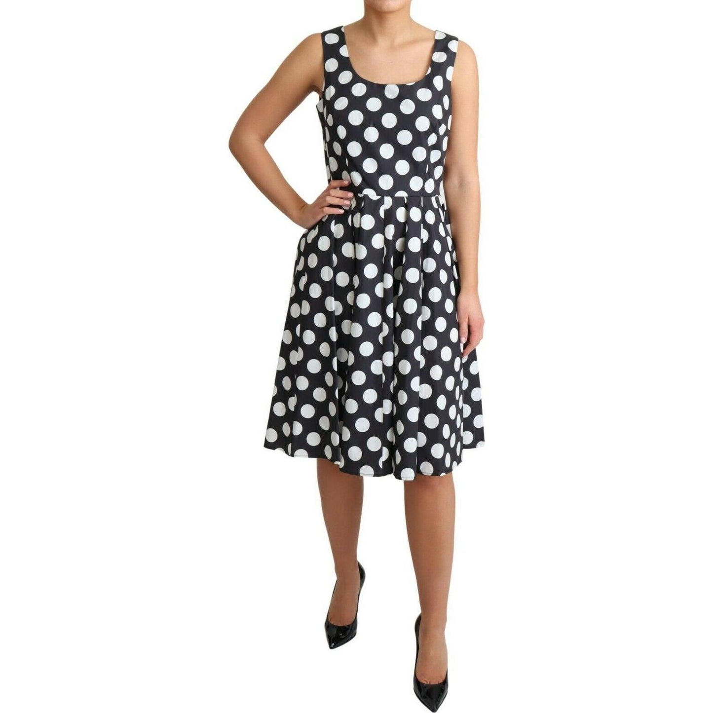 Dolce & Gabbana Black Polka Dotted Cotton A-Line Dress Dolce & Gabbana