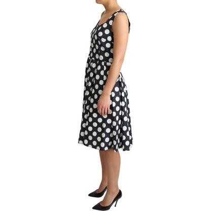 Dolce & Gabbana Black Polka Dotted Cotton A-Line Dress Dolce & Gabbana
