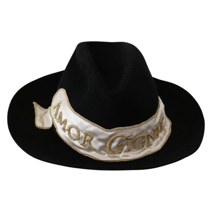 Dolce & Gabbana Black Lapin Amor Gignit Wide Brim Panama Hat Dolce & Gabbana