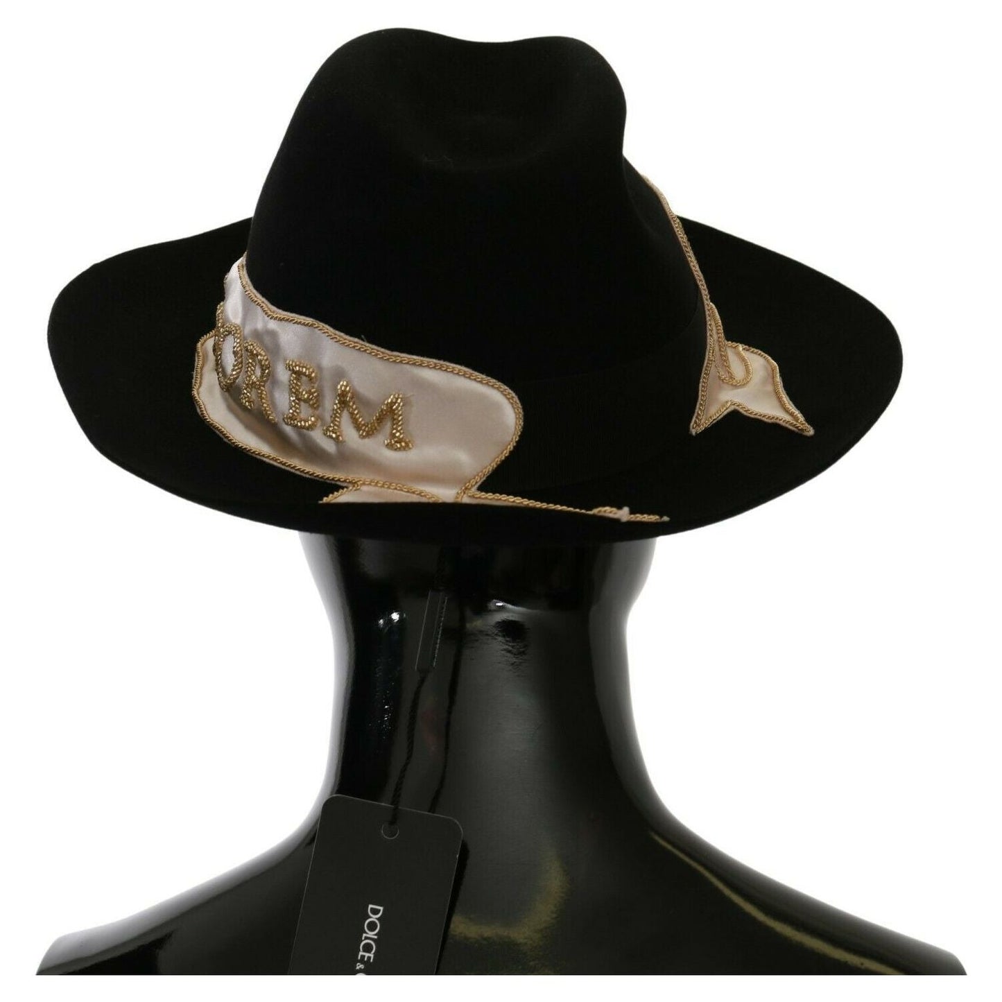 Dolce & Gabbana Black Lapin Amor Gignit Wide Brim Panama Hat Dolce & Gabbana