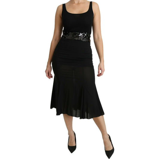 Dolce & Gabbana Black Mermaid High Waist Midi Silk Skirt Dolce & Gabbana