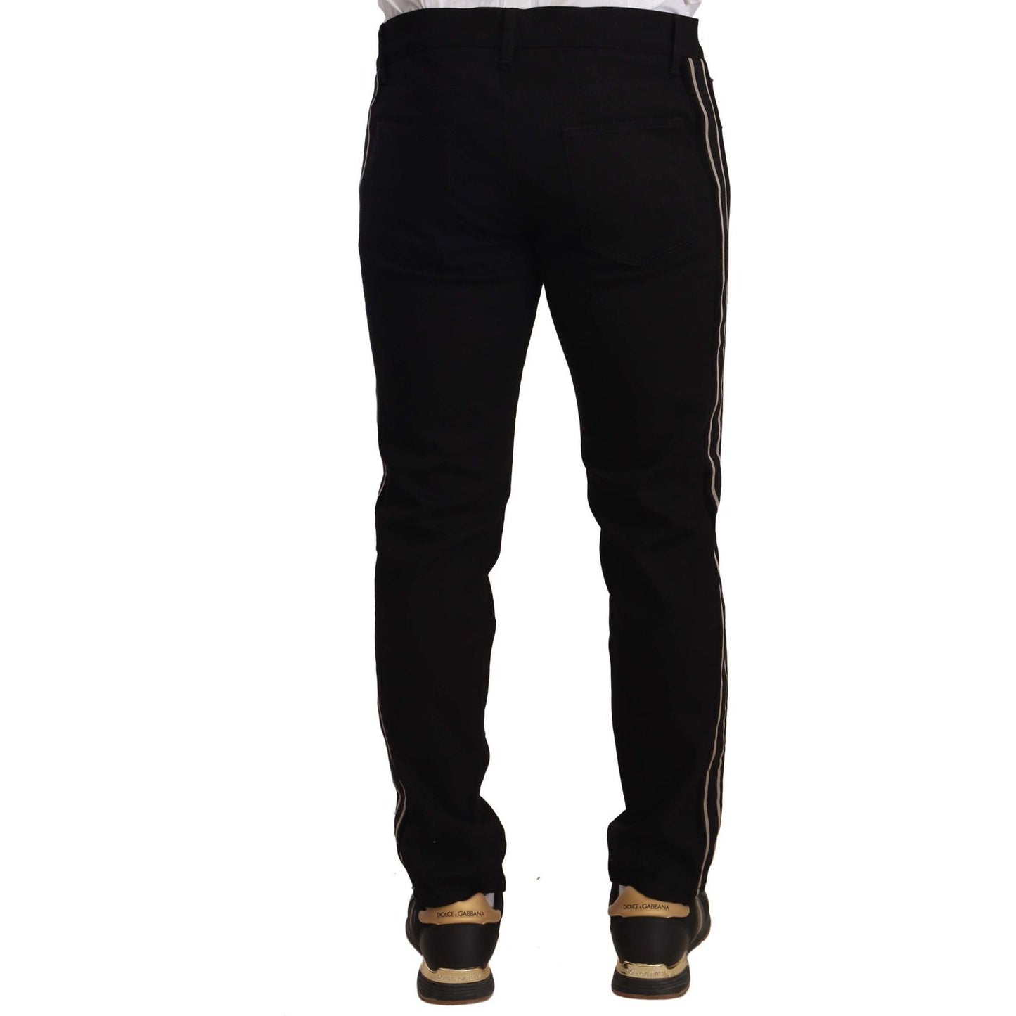 Dolce & Gabbana Black Skinny Fit Denim Side Band Jeans Pant Dolce & Gabbana