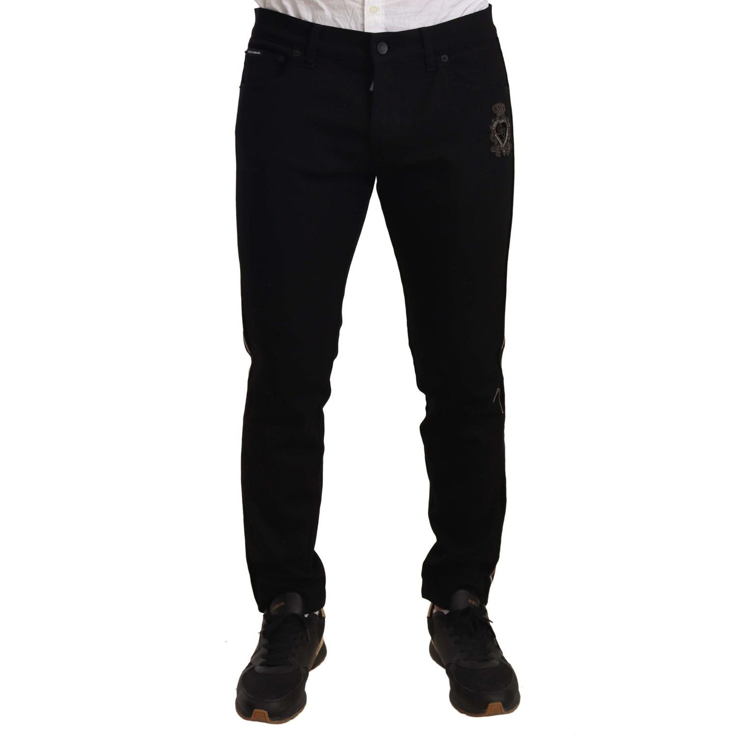 Dolce & Gabbana Black Skinny Fit Denim Side Band Jeans Pant Dolce & Gabbana
