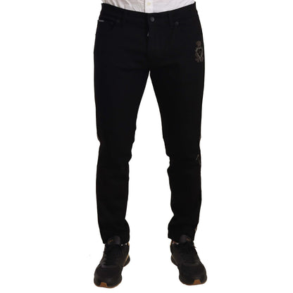Dolce & Gabbana Black Skinny Fit Denim Side Band Jeans Pant Dolce & Gabbana
