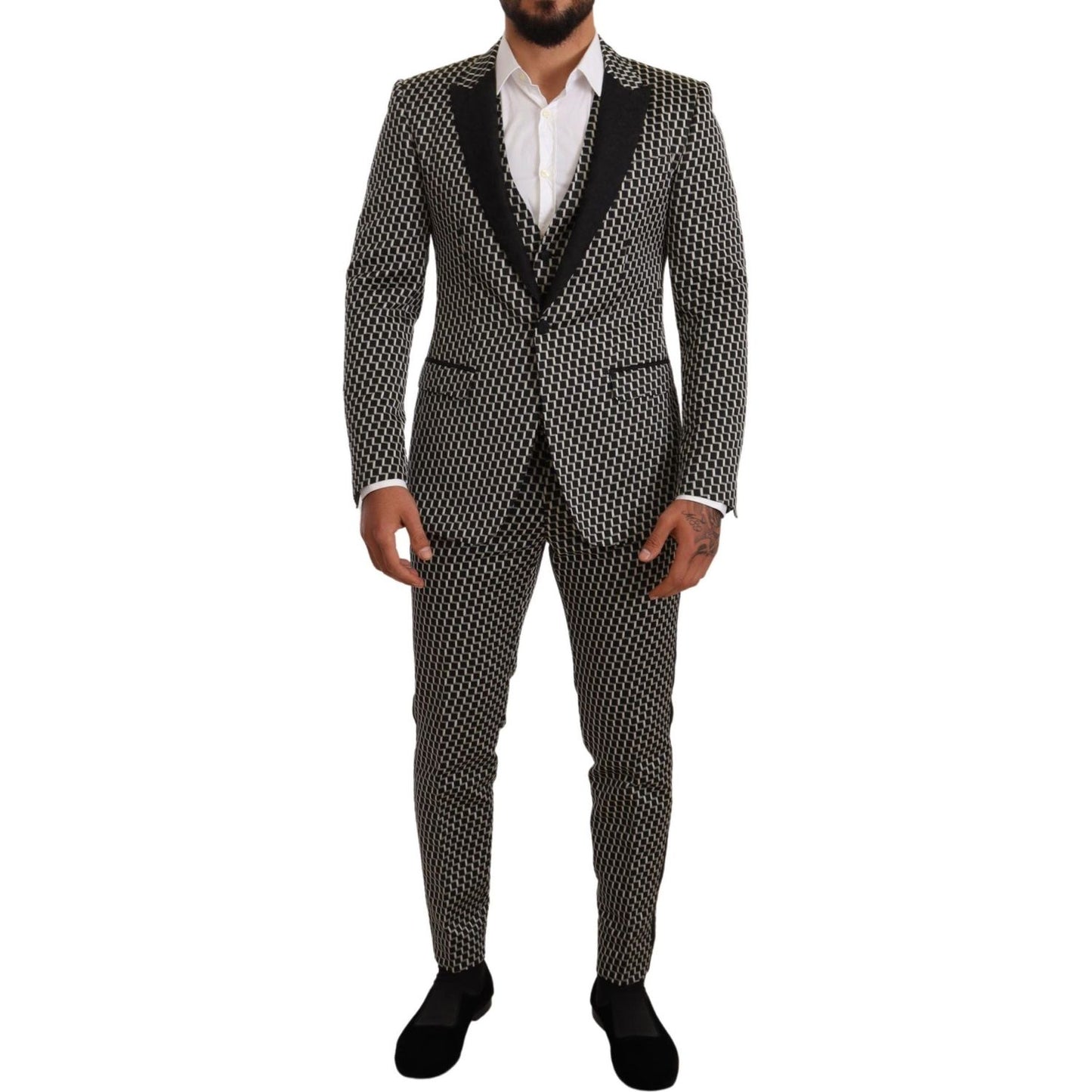Dolce & Gabbana Black White Check 3 Piece Set MARTINI Suit Dolce & Gabbana