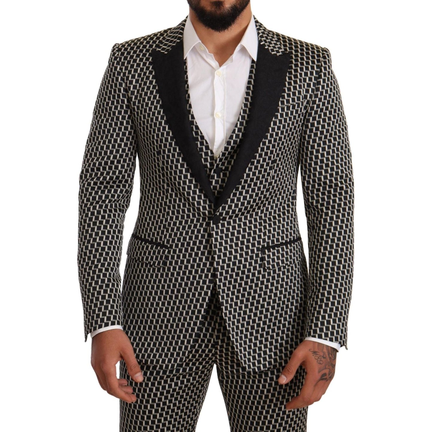 Dolce & Gabbana Black White Check 3 Piece Set MARTINI Suit Dolce & Gabbana
