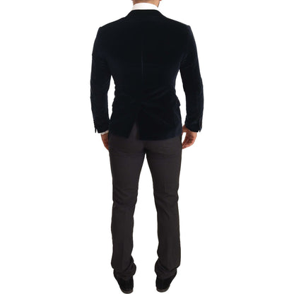 Dolce & Gabbana Blue Velvet Cotton Slim Fit Smoking Suit Dolce & Gabbana