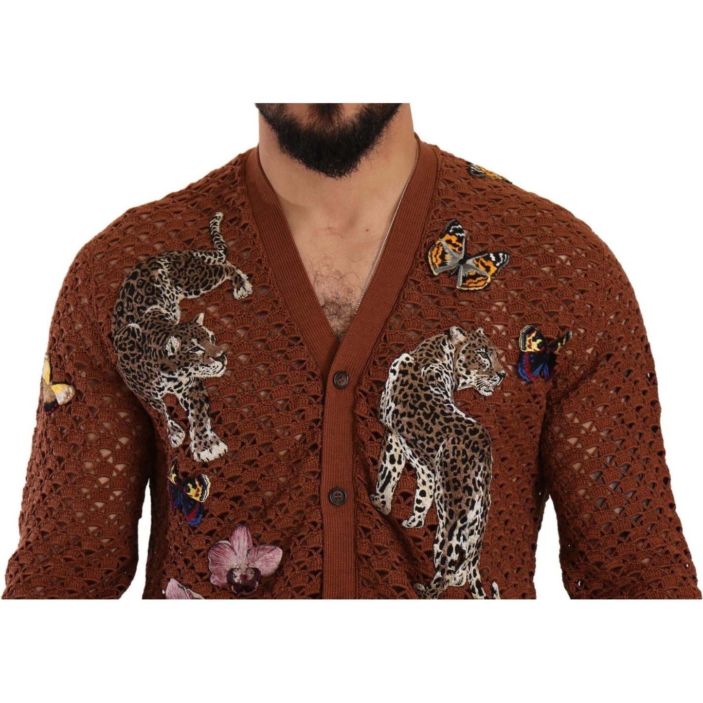 Dolce & Gabbana Brown Leopard Butterfly Cardigan Sweater Dolce & Gabbana