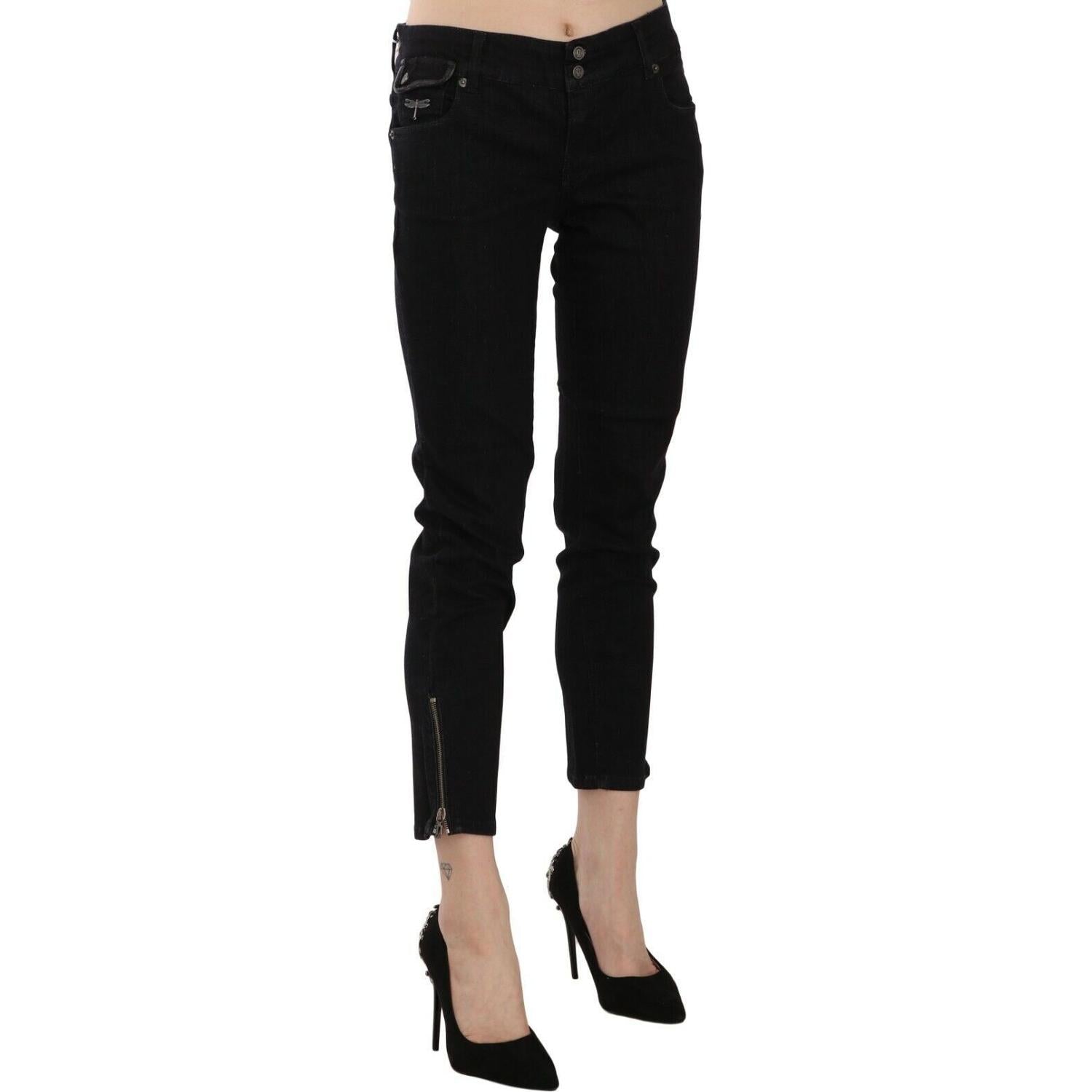 John Galliano Black Mid Waist Cropped Cut Hem Denim Casual Pants